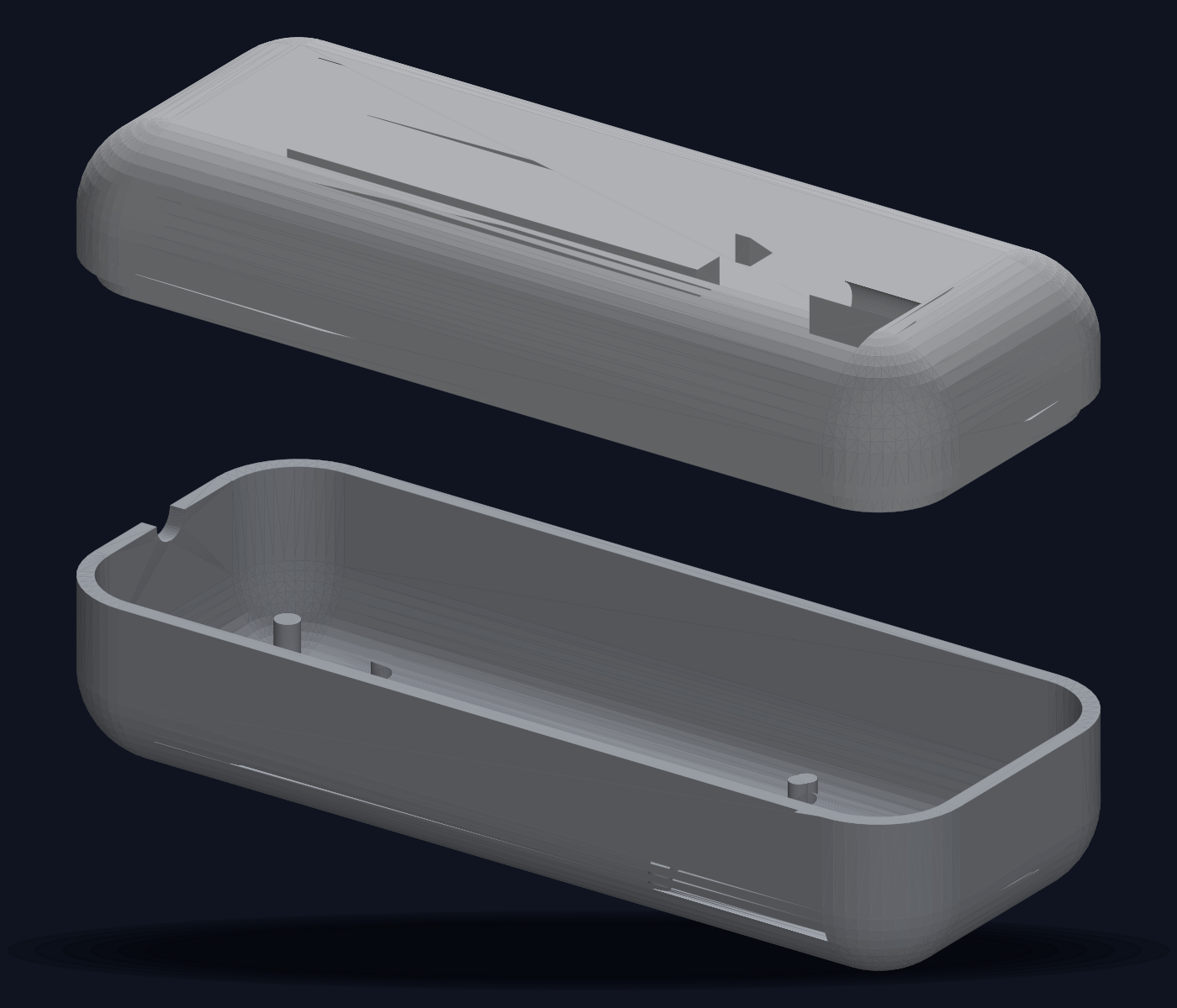Exploded view of a pod showing the lid and the base shell